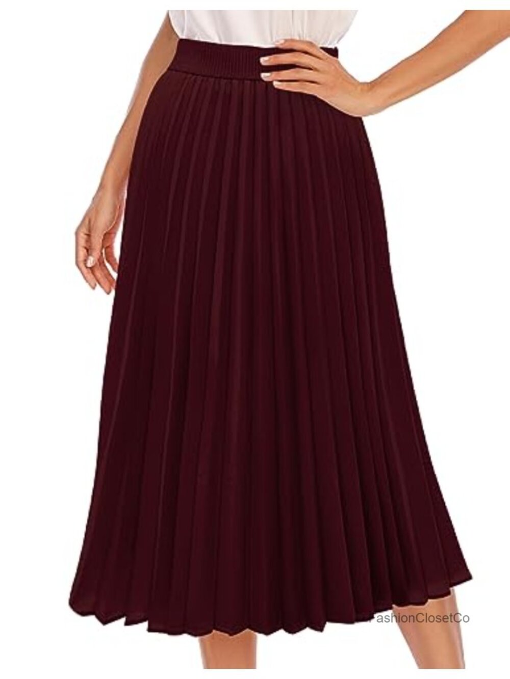 Pleated Midi Skirt A-Line Chiffon Flowy High Waist